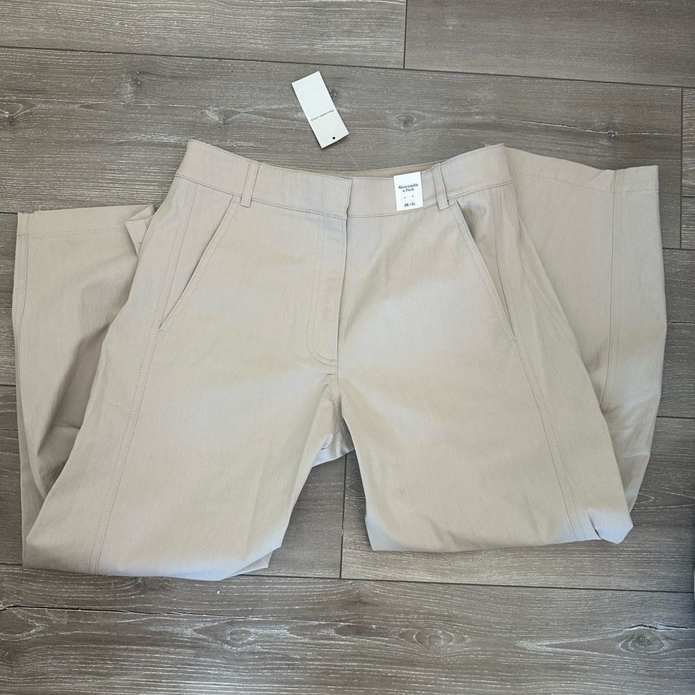 🆕 Abercrombie & Fitch | Mid Rise Barrel Pant | Ash Light Tan Trousers - Picture 7 of 7